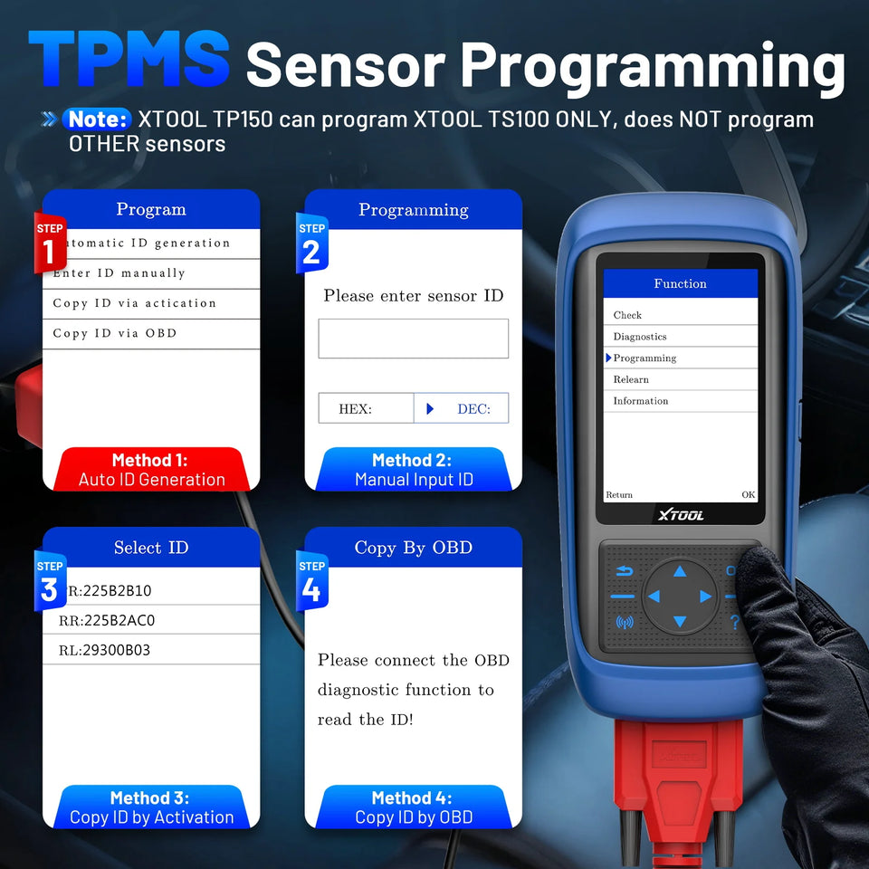 XTOOL TP150 WiFi TPMS Diagnostic Tool Program TS100 Sensor Read/Clear DTCs OBD2 TPMS Activate & Relearn All Sensors Free Update