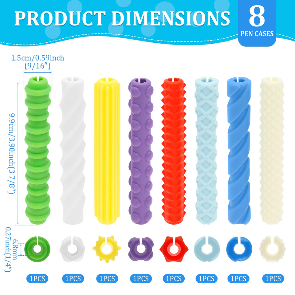 8Pcs Textured Silicone Pen Grips Ergonomic Writing Aid Sensory Pencil Sleeves Tool Non-slip Reusable for Kids Adults Handwriting