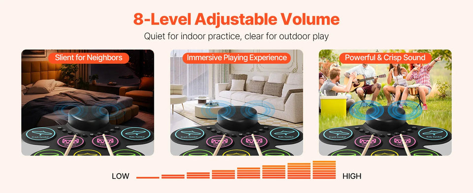 SucceBuy Electric Drum Set 7-Pad / 9-Pad Roll-up Drum Practice Pad Electronic Drumset Portable Instrument Toy for Kids Ages 3+
