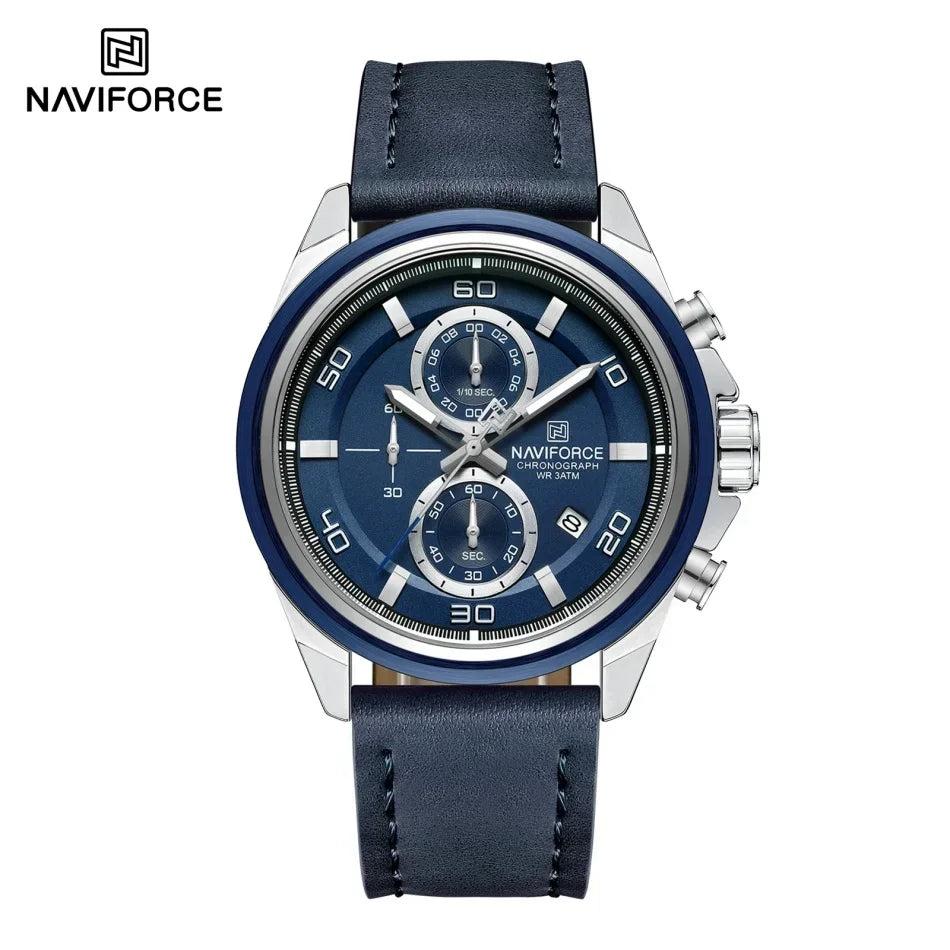 Original NAVIFORCE Business Luxury Leather Strap Men Watches Sports Chronograph Watch for Man 3ATM Waterproof Quartz Wristwatch