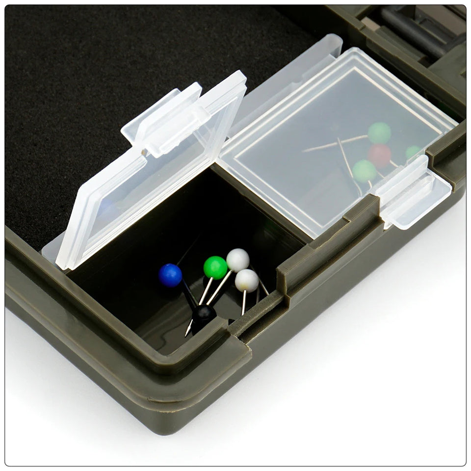 Hirisi W110 Carp Fishing Tackle Box with Stiff Hair Rig Board & Pins Ultimate Storage for Carp Fishing Hair Rigs Terminal Tackle