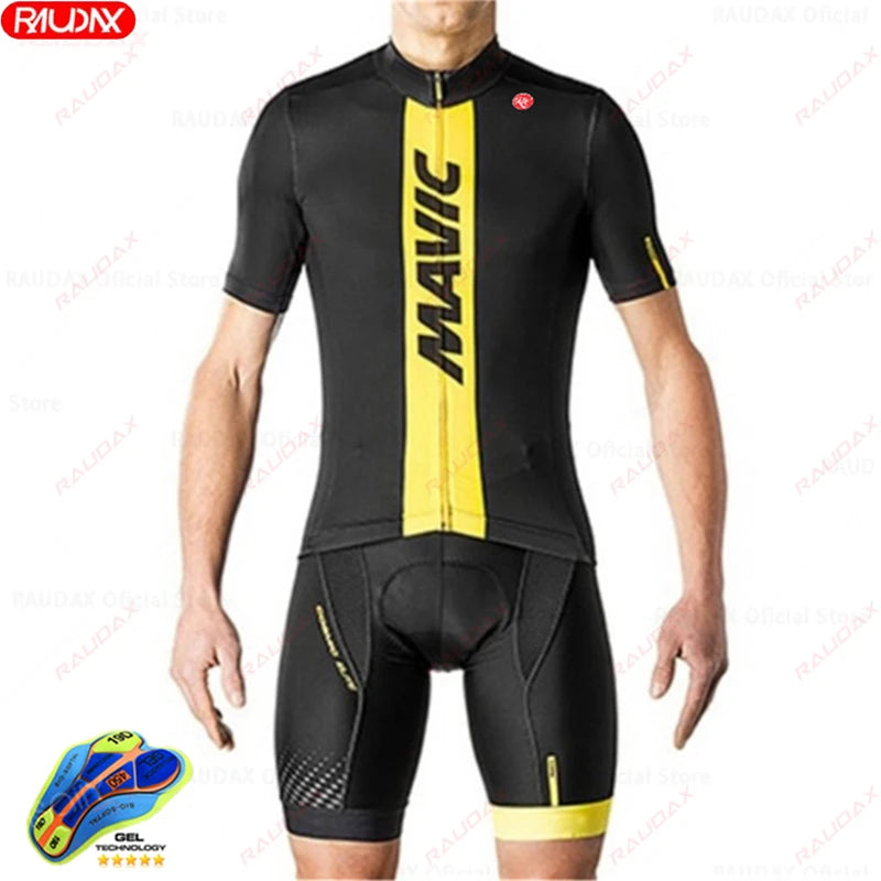 RX MAVIC 2024 New Summer Men's Cycling Set Road Bicycle Breathable Short Sleeve Bib Shorts Bicycle Moisture Wicking Sweatshirt