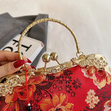 Chinese Style Embroidered Snap-button Shoulder Bags Cheongsam Traditional Exquisite Women's Handbag Red Bridal Pearl Wedding Bag