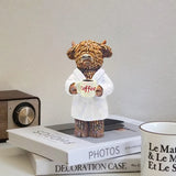 1 Piece of Creative Highland Cow Drinking Coffee Statue Decoration, Scottish Cow Drinking Coffee Ornament, Suitable for Living Room, Office, Bathroom Decoration, Holiday Gift, Best Gift for Best Friend