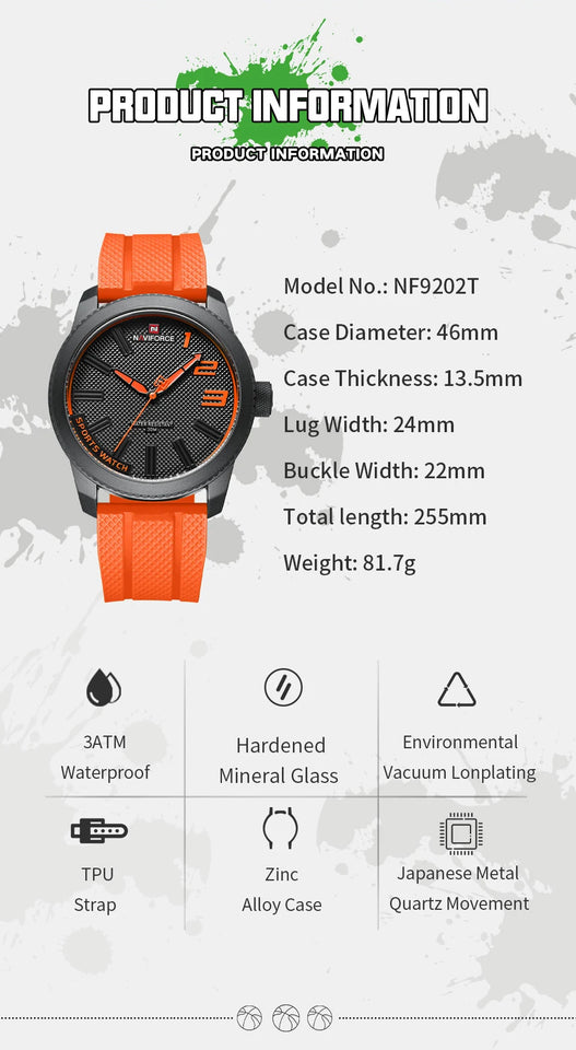 NAVIFORCE New Style Popular Silicone Strap Male Quartz Watches Fashion Casual Waterproof Wristwatches for Men Relogio Masculino
