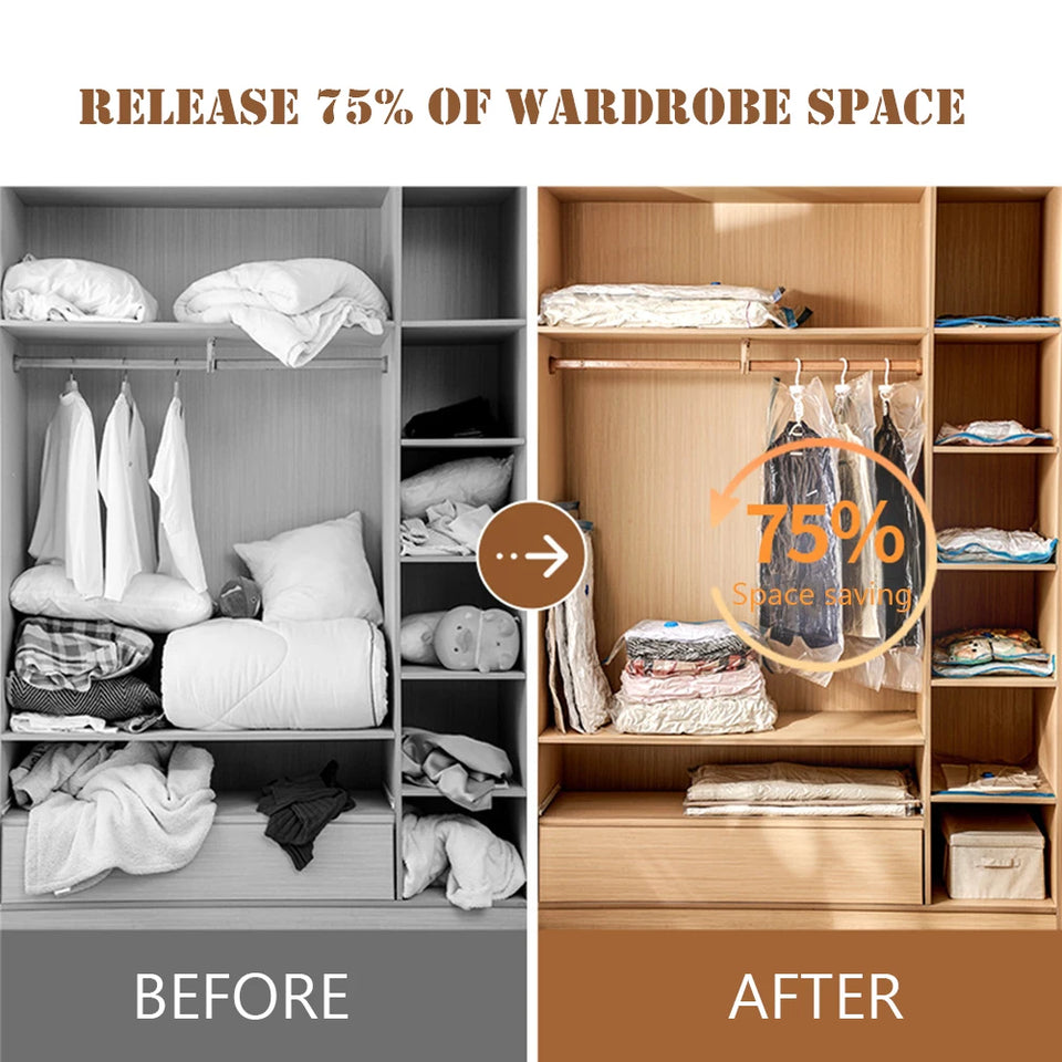 Folding Compressed Organizer Reusable Vacuum Storage Bags Dustproof Space Saving Hand Pump Blankets Clothes Pillows Organizer
