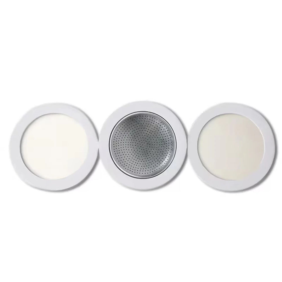 1 Set, 3pcs Silicone Gaskets and 1pc Aluminum Filter Moka Pot Coffee Bottle Replacement Compatible with 3/6/9/12 Cup Moka Expres