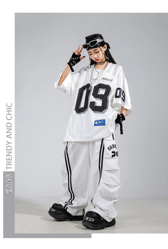 Boys Hip Hop Mesh T-shirt Cargo Pants Girls K-pop Street Dance Sweatshirt Costumes Child Clothes Sets Kids Teens Jazz Streetwear