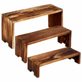 3Pcs Wood Display Stand Rectangle Wooden Riser Display Shelf Organizer Dessert Figurines Perfume Jewelry Ladder Organizer Shelf