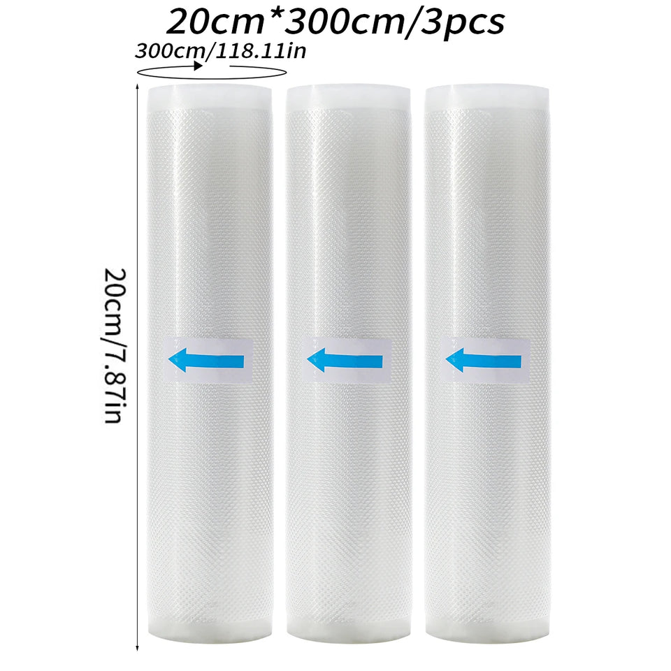 3 rolls of 3m vacuum sealed bag, free of bisphenol A, seven layer co extruded diamond grain food packaging bag