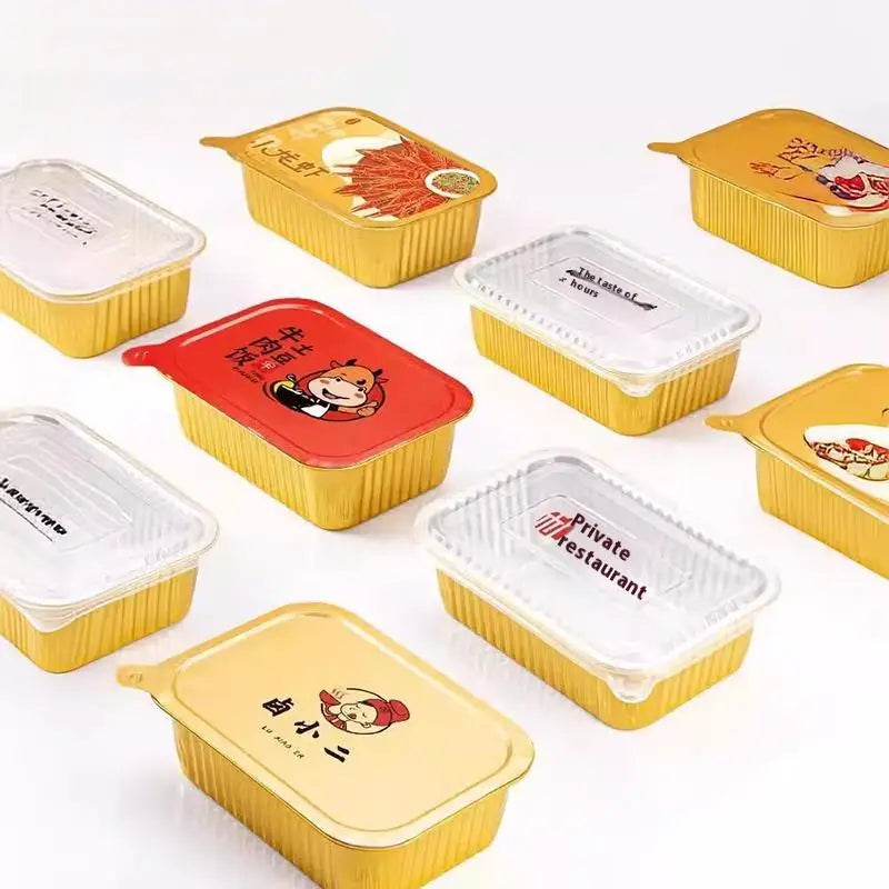 Aluminum Foil Lunch Box Gold Sealed Disposable Takeaway Packaging Commercial Resistant Tin Paper Box With Lid