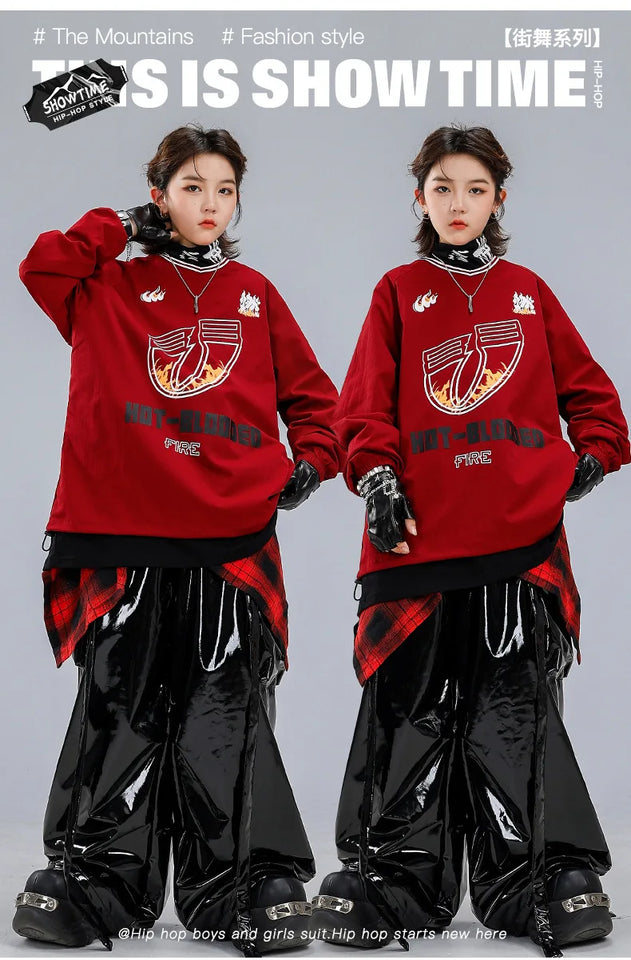 Boys Hip Hop Sweatshirt Shiny Vest Street Dance Cargo Pants Girls K-pop Clothes Set Kid Hip Hop Jazz Costume Children Streetwear