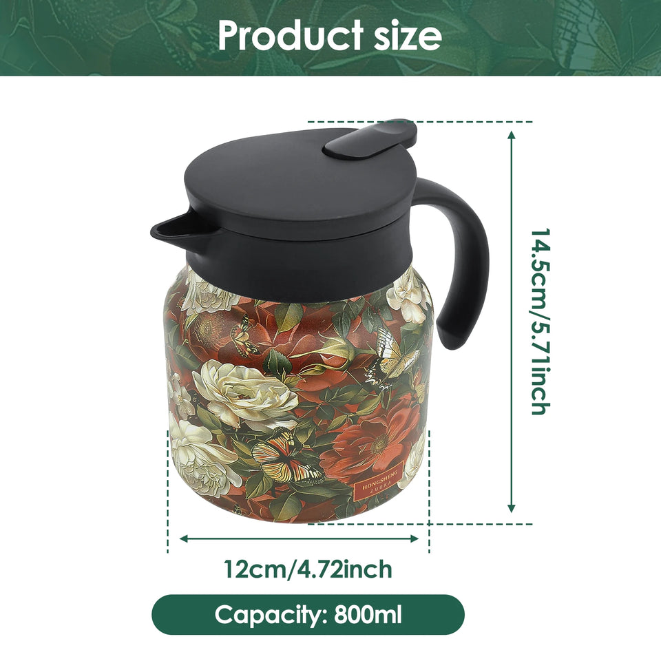 Vintage Floral Tea Thermos Stainless Steel Tea Kettle Drip-Proof Tea Pot With Tea Infuser Mini Thermo Coffee Pot Home Teaware