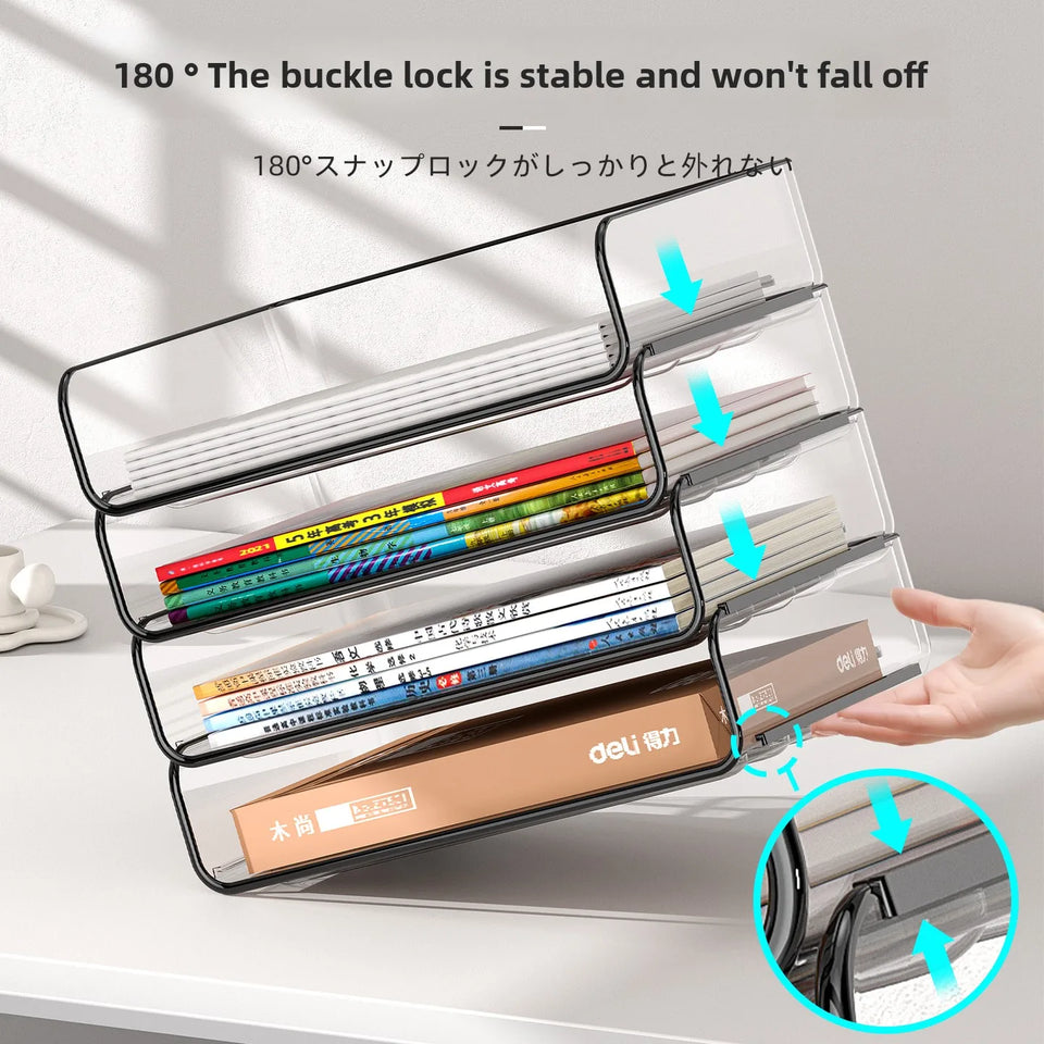 Desk Letter Tray Set, A4 Size Clear PET Stackable Document Organizer Office Desktop File Paper Holder Book Storage Rack.