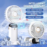 Handheld Mini Fan Wireless USB Rechargeable Portable Digital Display Phone Holder Fan 5 Speed Foldable Neck Hanging Small Fans