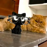 Cute Black Cat Glasses Holder Fashion Eyeglass Stand with Sitting Kitten Pose Adorable Desk Organizer for Home Office Room Decor