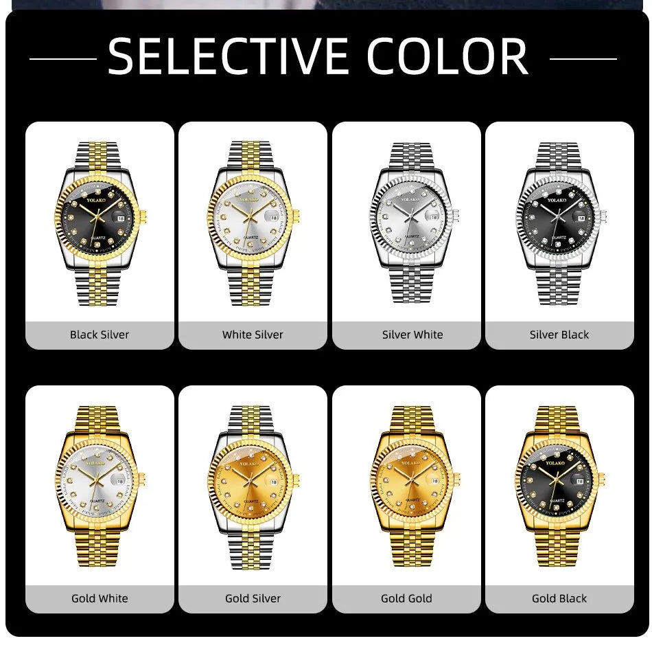 Fashion Diamond Calendar Mens Watches Business Luxury High Quality Quartz Watch For Men Stainless Steel Wristwatch Reloj Hombre