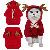 Dog Red Christmas Elk Costumes Winter Pets Hoodie Warm Sweatshirts with Pockets for Small Medium Dogs Puppy Cats Party Clothes