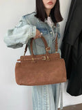 Winter Matte Coffee Camel Grey Large Tote Russian Style Real Suede Cow Leather Women Handbag Nubuck Commuter Office Shoulder Bag