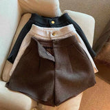 2024 Autumn Winter New Thick Woolen Shorts Korean Loose High Waisted Split Wide Leg Pants Casual Outerwear Boots Pants Women