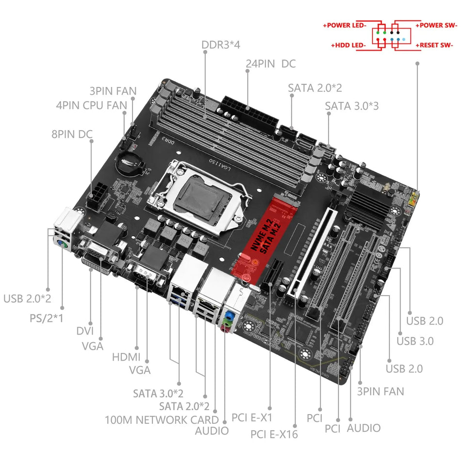 MACHINIST H97M PRO Motherboard Support  LGA 1150 Intel Core I3 I5 I7 E3 CPU DDR3 RAM SATA3.0 USB3.0 NVME NGFF M.2 M-ATX