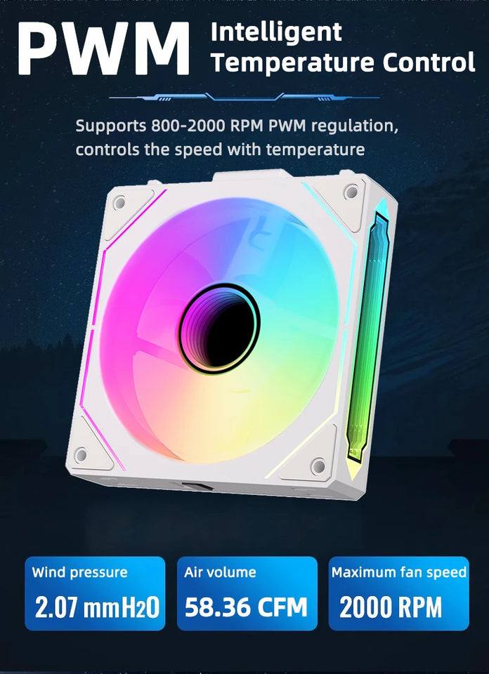 COOLCIRC PC Case Fan 120mm ARGB  Mirror Cycle Light Effect CPU Cooler Fan 4PIN PWM 58.36CFM Fan for Computer Water Cooler