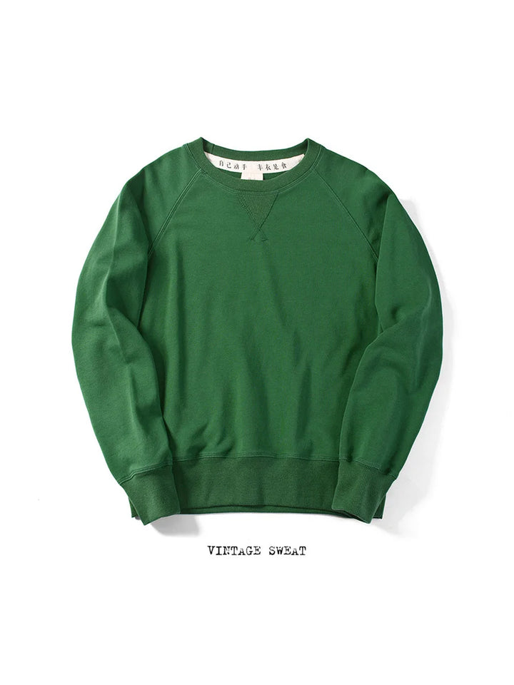 Retro Olive Green Heavy Terry Pullover Sweatshirt Trendy Brand Solid Color Long Sleeve Cotton Men's Loose Retro Trend