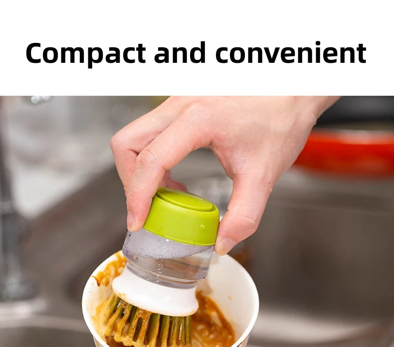 Multi-Use Kitchen Dish Brush, Soap Dispensing Palm Brush with Tray, Universal Scrub Brush for Household Cleaning