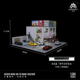 Diorama 1/64 Car Parking Lot with LED Lighting Japanese Commercial Building Model Scene Garage Display Model US