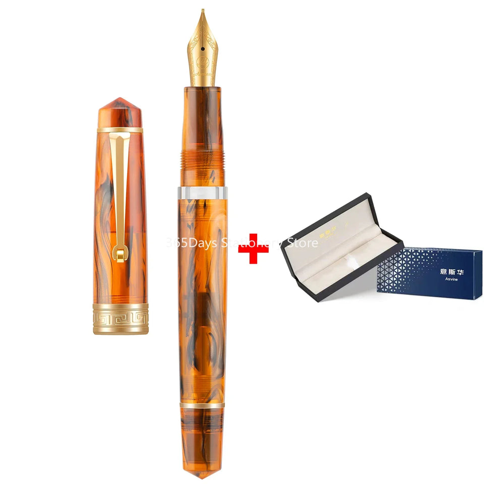 Smooth Asvine P20 Piston Filling Fountain Pen Acrylic Beautiful Patterns EF/F/M Nib with Golden Clip Writing Office Gift Box Pen