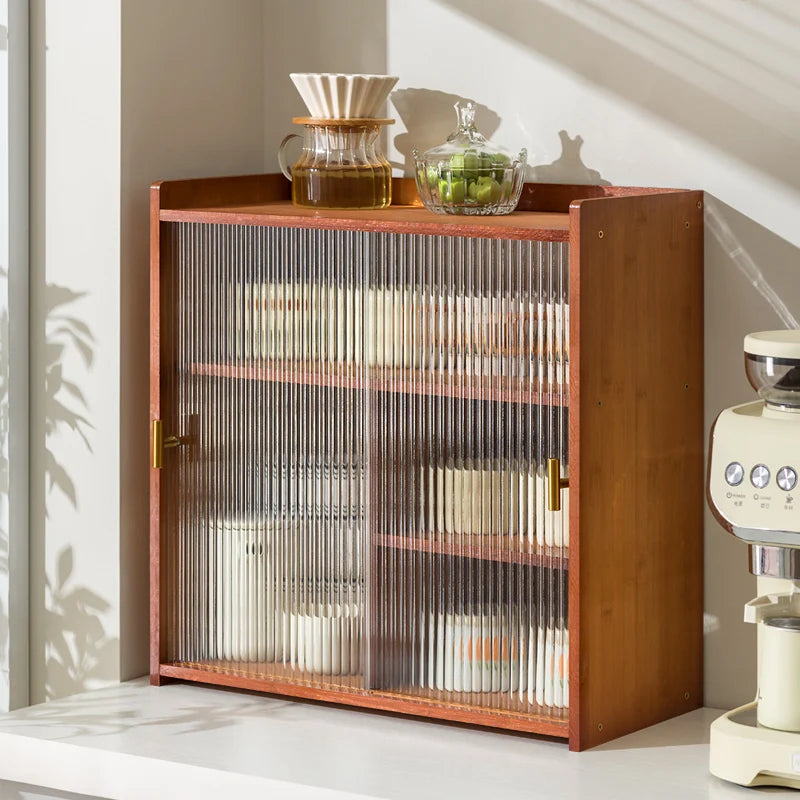 ‌Dustproof Cup Display Cabinet Glass Door Curio Shelf for Coffee Mugs Tabletop Drinkware Organizer for Dining Room/ Bar Counter