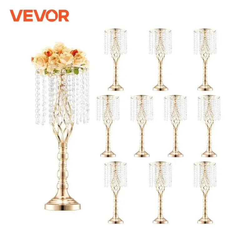 VEVOR Tall Crystal Wedding Flower Stand Metal Wedding Centerpiece Vase Gold Flower Holders Floral Display Rack for Wedding