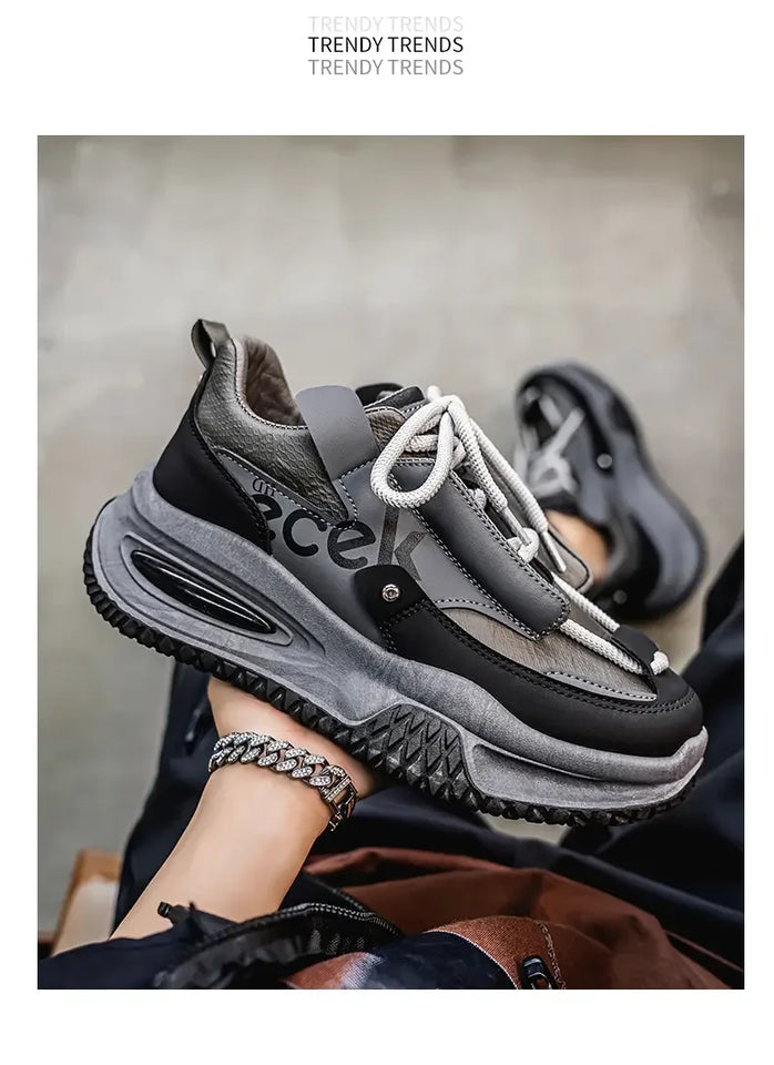 Chunky Sneaker Plus Size 45 46 47 48 Men Designer Sport Shoes Fashion Casual Leather Fabric Height Increased Flat Platform Shoes