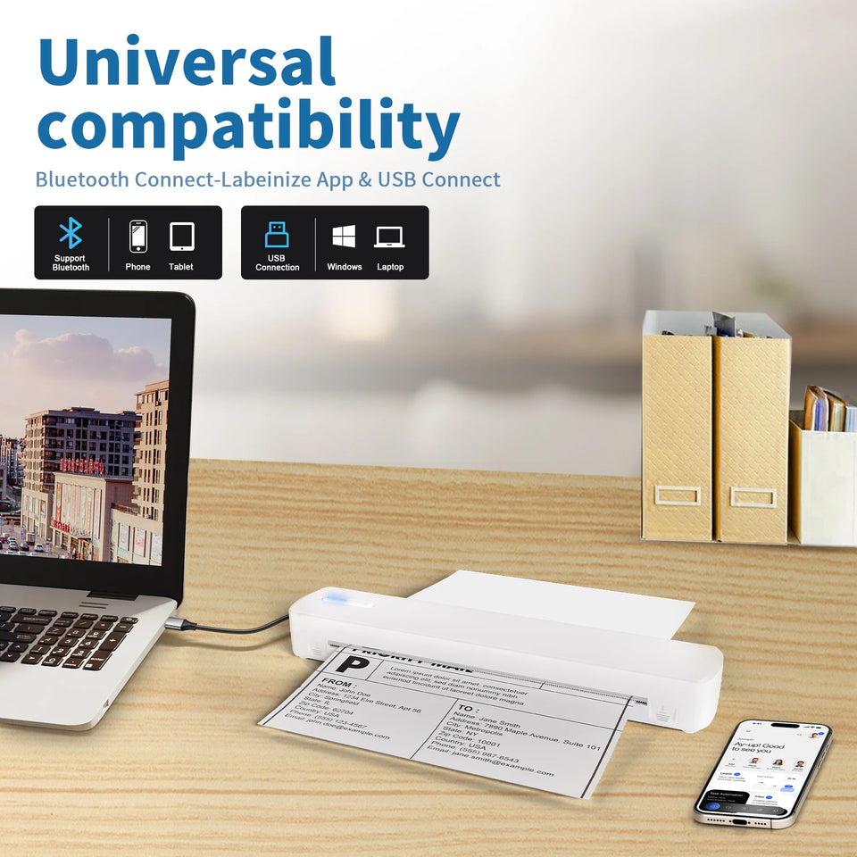 Portable Printer Wireless Inkless Thermal Printer A4 Bluetooth C80 300DPI Mobile Support Android iOS for Office Work Home School