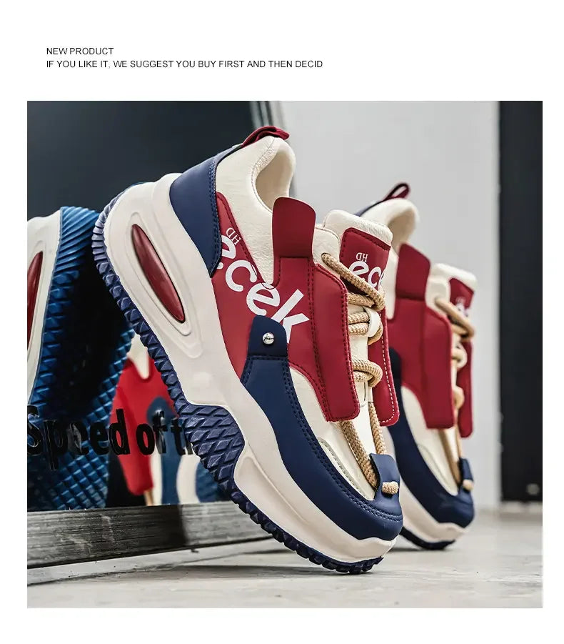 Chunky Sneaker Plus Size 45 46 47 48 Men Designer Sport Shoes Fashion Casual Leather Fabric Height Increased Flat Platform Shoes