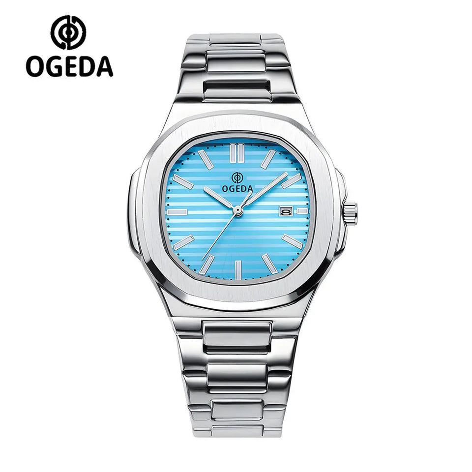 OGEDA 2024 new 40MM square men's quartz watch glass stainless steel waterproof 3Bar luminous C3 reloj hombre watches for men