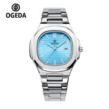 OGEDA 2024 new 40MM square men's quartz watch glass stainless steel waterproof 3Bar luminous C3 reloj hombre watches for men
