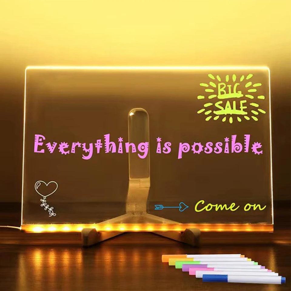 Light Up Dry Erase Board LED Letter Message Board With 7 Colorful Pens with Light Acrylic Drawing Board for Kids Birthday Gifts