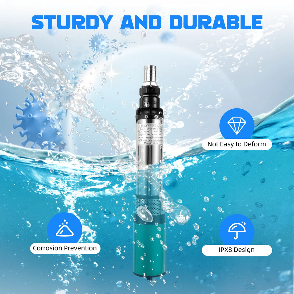 24V 320W Deep Well Pump High Lift Deep Well Pump DC Screw Submersible Pump Agricultural Irrigation Garden Home