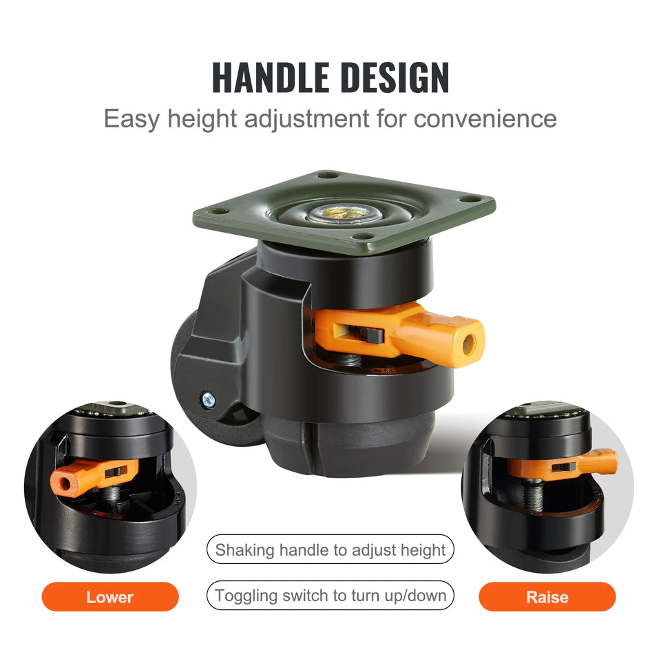SucceBuy 4 Pcs Leveling Casters Heavy Duty Swivel Caster Wheels with Handle Design Height Adjustable Feet for Workbench Machine