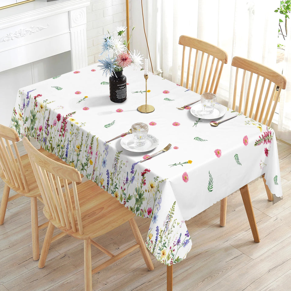 1 Piece, Floral Print Tablecloth + 4 Self-Adhesive Stickers, Embossed Edges, Suitable for Home Kitchen, Living Room Dining Table, Balcony Coffee Table, Holiday Party Tabletop Decoration Tablecloth, Outdoor Picnic Courtyard De