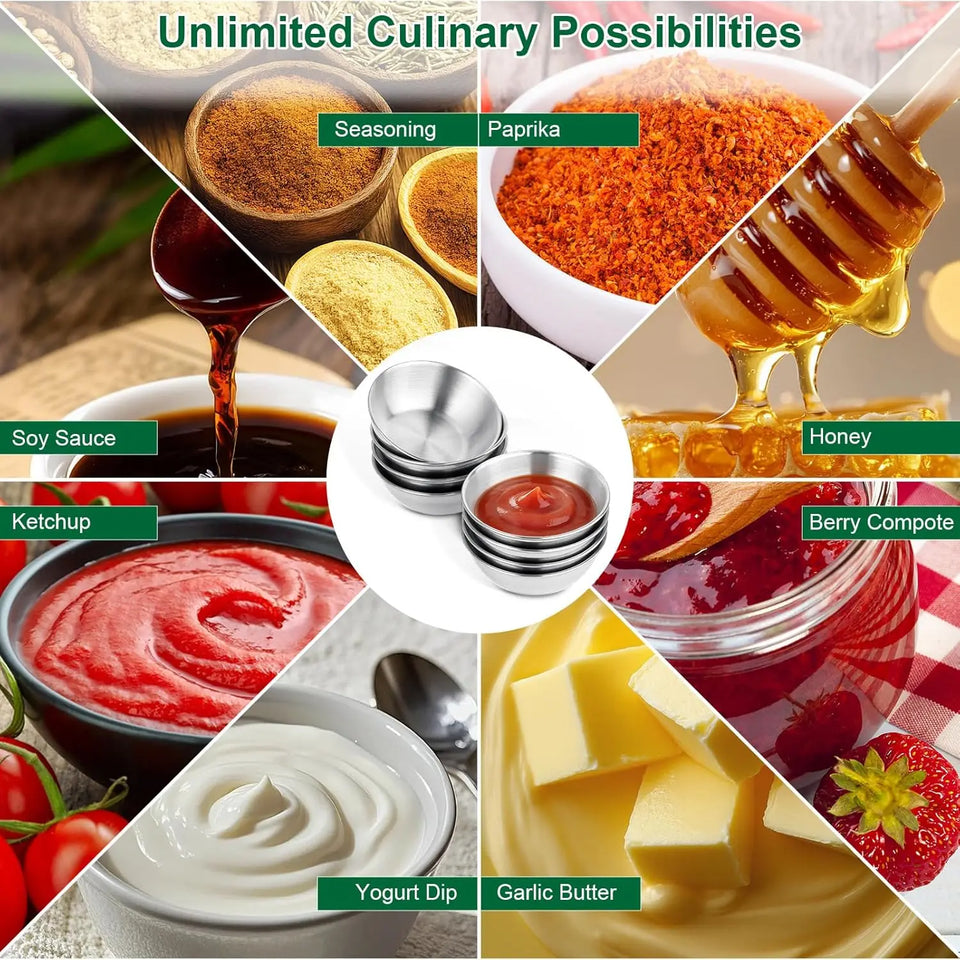 Heavy Duty Thickened 4/12 Pcs Round Stainless Steel Sauce Dishes Reusable Dipping Cups Corrosion-Resistant Commercial Grade