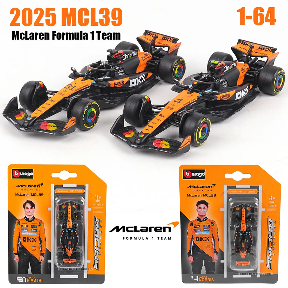 Bburago 1:64 McLaren F1 2025 MCL39 #4 Lando Norris #81 Oscar Piastri car model series children's Christmas boy gift toys