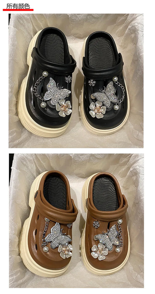 Fashion Beach Garden Shoes DIY Women's Hole Shoes 8cm Sandal Slippers Cartoon Accessories Hole Slippers Shoes for Students Girls