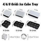 Ice Cube Tray Silicone Ice Ball Freezer Mold Square Ice Cube Maker with Lid 4/6/8 Grids for Whiskey Cocktail Coffee Accessories
