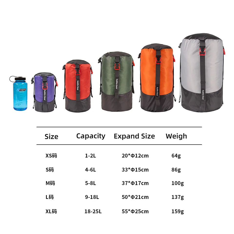 Lightweight Compression Stuff Sack 1-2L Waterproof Polyester Compression Bag Storage Bag for Camping Hiking Backpacking