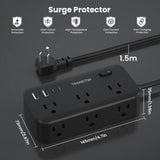 black-power strip surge protector with 6 AC Outlets,2 USB & 2 USB-C Fast Charging Ports,10 in 1,45°tilt plug,Advanced Protection