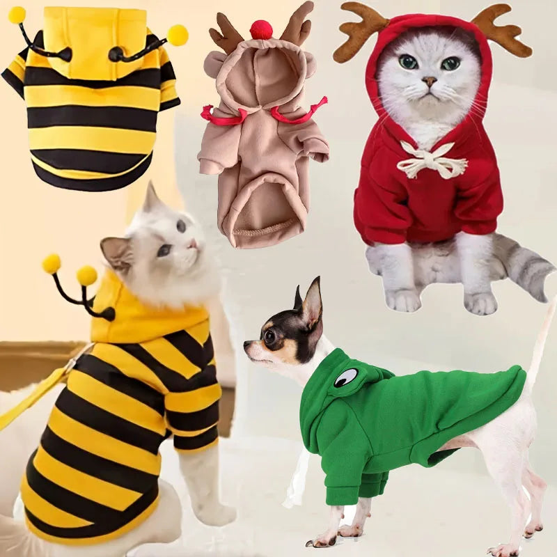 Dog Red Christmas Elk Costumes Winter Pets Hoodie Warm Sweatshirts with Pockets for Small Medium Dogs Puppy Cats Party Clothes