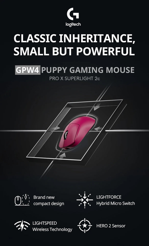 Logitech G PRO X SUPERLIGHT 2c wireless gaming mouse, 51g, HERO 2 sensor supports up to 44000DPI and 888IPS, 8KHz