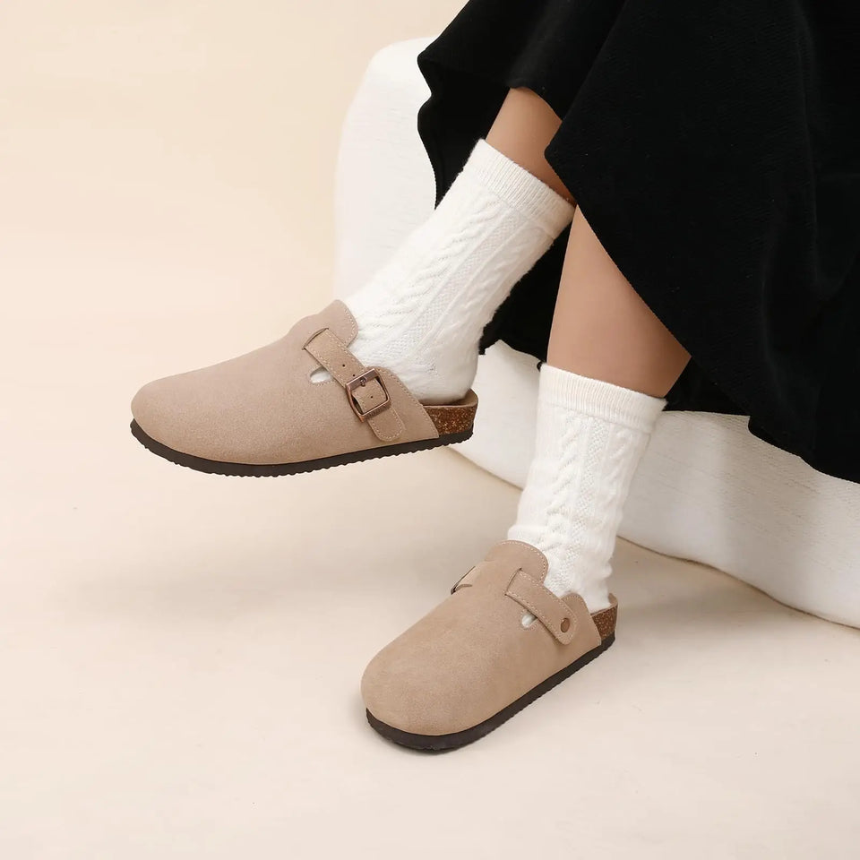 Gacimy Women Fashion Thick Sole Leather Clogs Slippers Classic Women's Mules Cork Clogs Slipper Outdoor Deep Heels Shoes Sandal